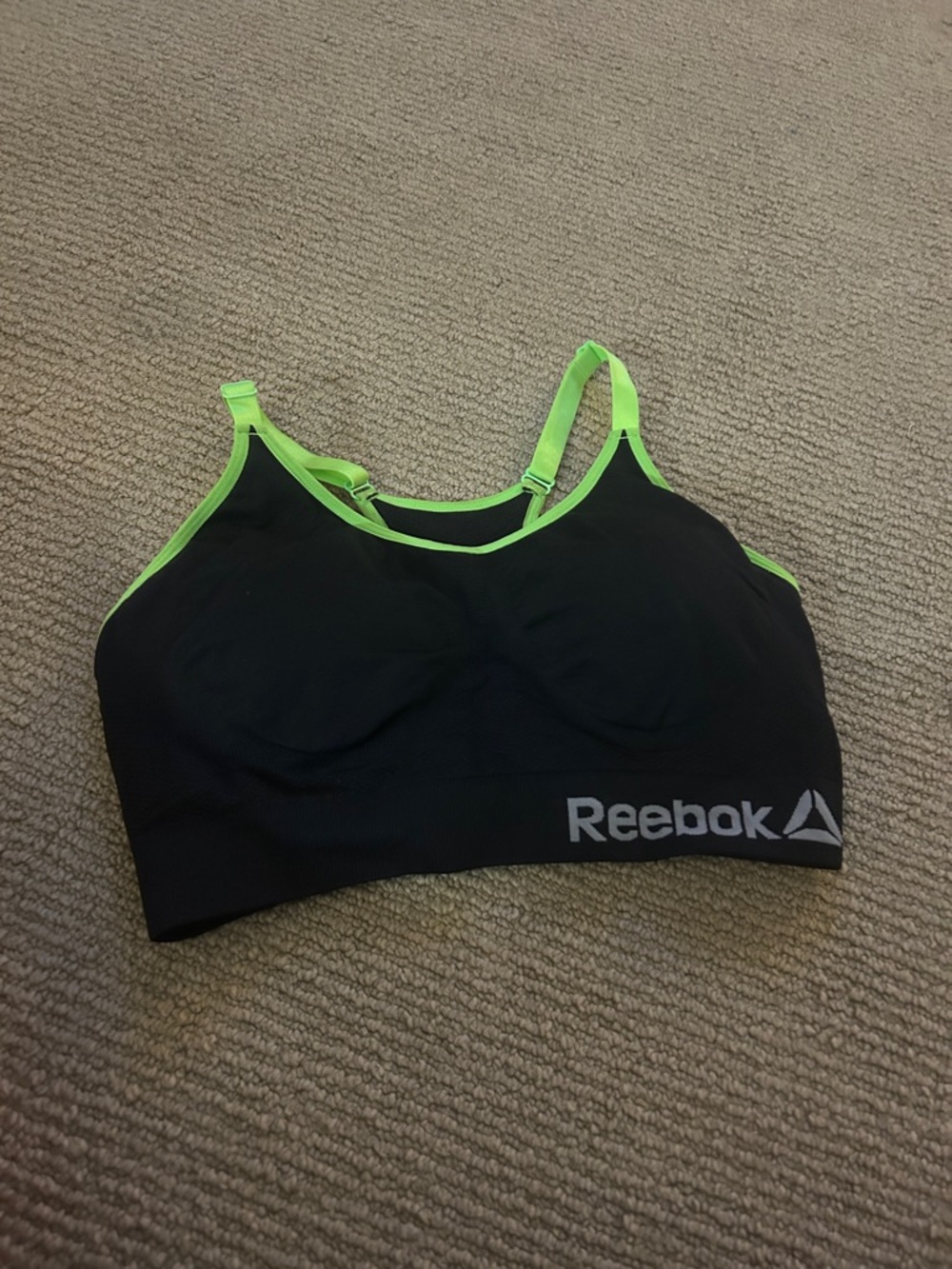 Reebok Black Sports Bra with Neon Green Trim